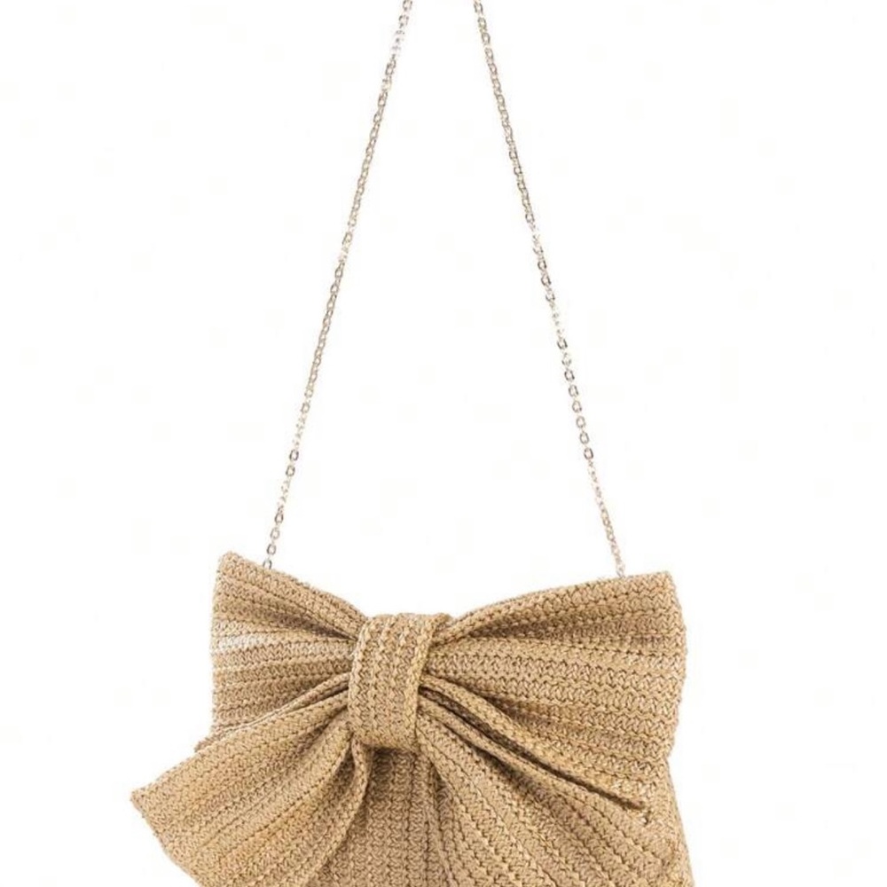 Shein formal oversized bow woven tan lightweight shoulder bag clutch purse - Picture 4 of 6